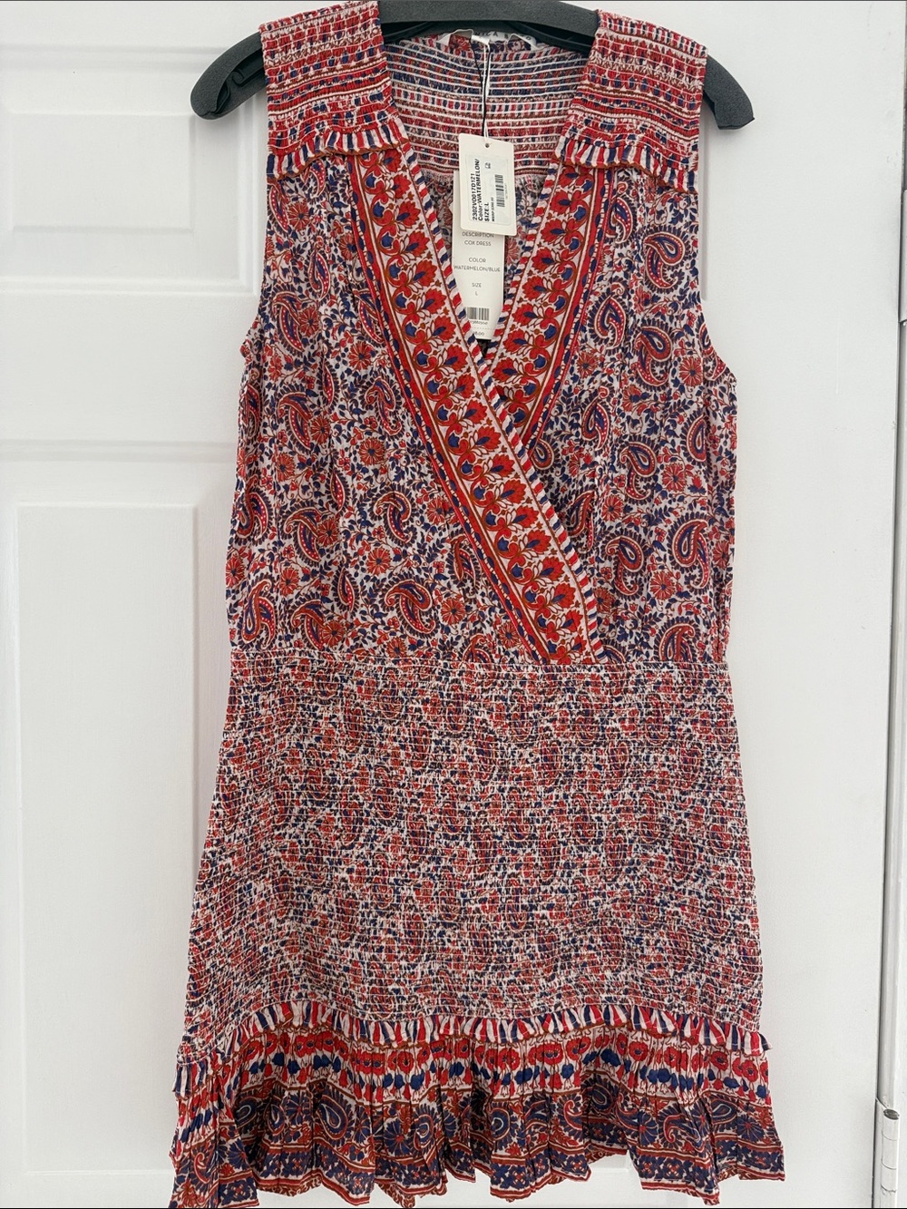 Veronica Beard Red and Navy Paisley Sleeveless Wrap-Style Camisole